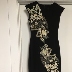 Euro black VERY dress with multi muted colors